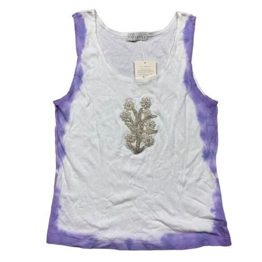 NWT Fitigues Women's Purple Tie-Dye Floral Appliqué Tank‎ Top Size L